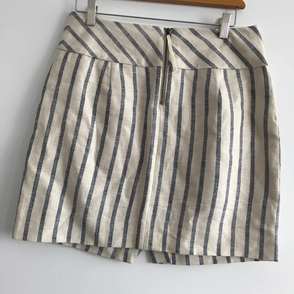 J CREW SKIRT LINEN IVORY GRAY STRIPE MINI WOMENS 4